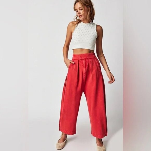 NWOT Free People Cool Harbor Wide-Leg 100% Cotton Barrel...